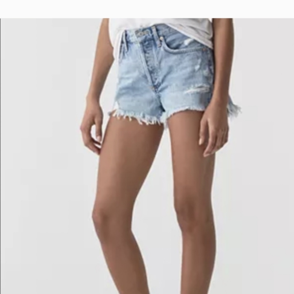 AGOLDE Parker Long Distressed Denim Shorts Light Wash Size 30